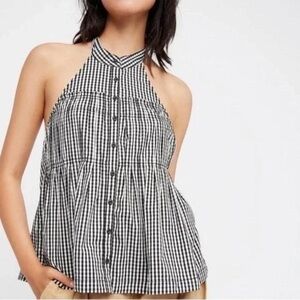 Free People Checkered Halter Blouse